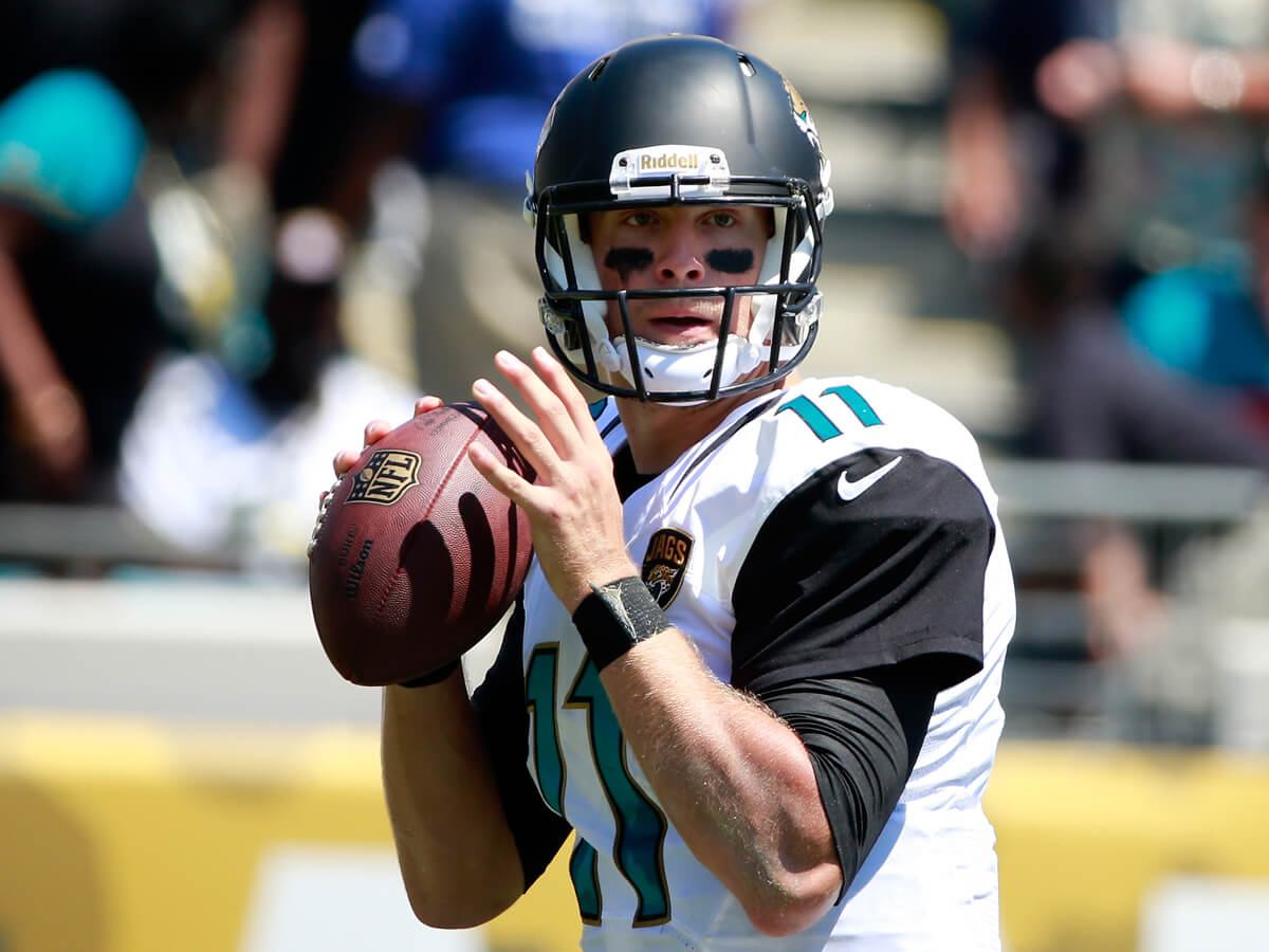 JACKSONVILLE, FL - SEPTEMBER 08: Blaine Gabbert #11 of the Jacksonville Jaguars attempts a pass during the game against the Kansas City Chiefs at EverBank Field on September 8, 2013 in Jacksonville, Florida. (Photo by Sam Greenwood/Getty Images) *** Local Caption *** Blaine Gabbert